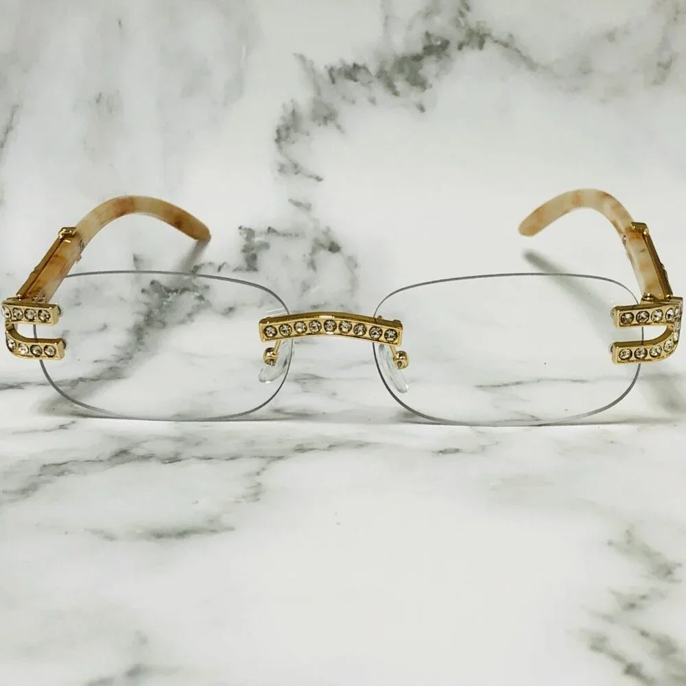 Men Clear Sunglasses Square Gold Classic Shades Hip Hop Iced Out Diamond Lentes‎